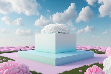 Poster - Natural beauty platform background with a field of spring roses. Generative AI