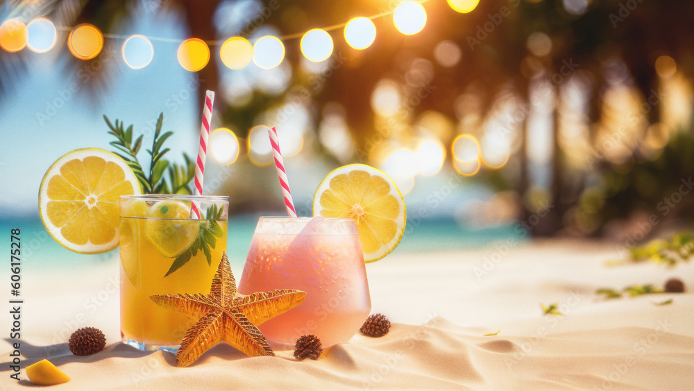 Cocktails at a beach bar at tropical resort. Colorful drinks in the ...