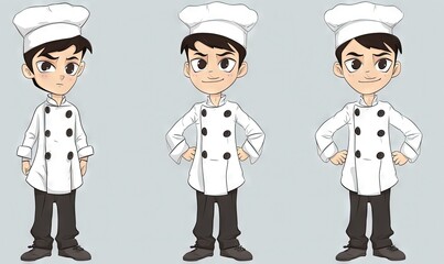 Wall Mural -  a man in a chef's outfit poses for a cartoon character model sheet for a character sheet for a character sheet for a character sheet.  generative ai