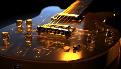 Sticker - Shiny electric guitar on black background illuminated generated by AI