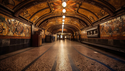 Poster - Dimly lit corridor in abandoned subway station generated by AI