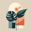 A minimalist illustration of a plant beautifully contrasted with abstract shapes