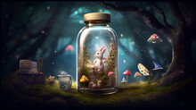AI Generative Of The Wonderland From The Book Alice In Wonderland In A Bottle