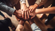 © Fantastic - Success of team concept, Top view hands of Business teamwork join hands together in office. Generative AI