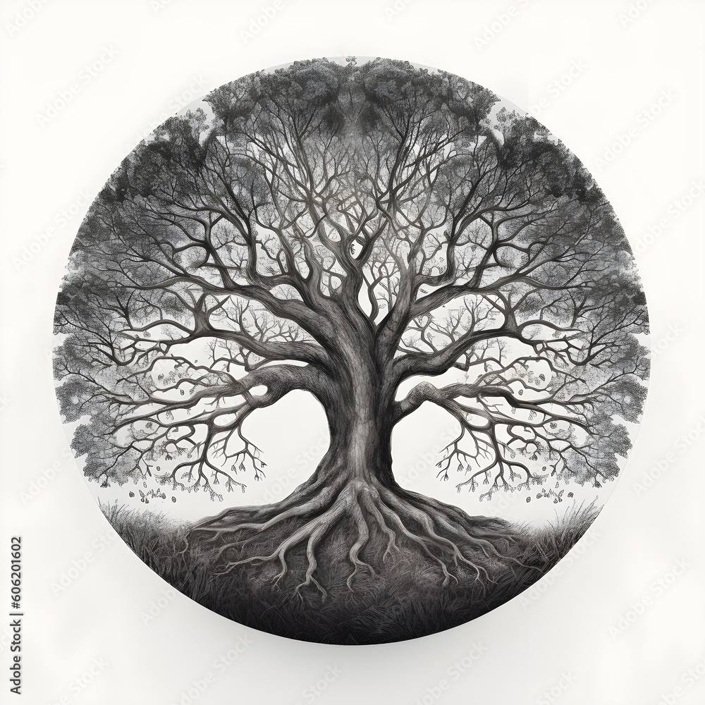 Eternal Roots Tree eternal tree with branches and roots in a circle as an icon Stock ...