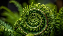 Organic Fern Frond Spirals In Lush Rainforest Generated By AI