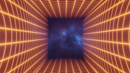 Wall Mural - Abstract orange yellow energy grid swirling tunnel of lines in the top and bottom of the screen magical bright glowing futuristic hi-tech background