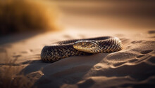 Poisonous Viper Crawling On Sand Dune Pattern Generated By AI