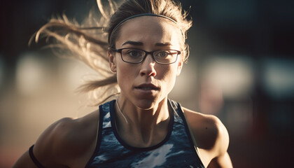 Poster - Young woman jogging outdoors, promoting healthy lifestyle generated by AI