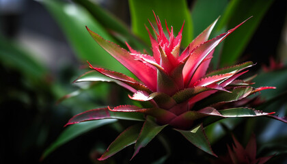 Poster - Vibrant tropical flower head displays sharp thorns generated by AI