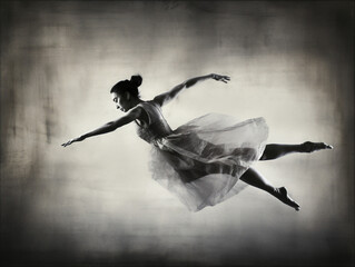 A black and white illustration of a ballerina falling Generative Ai