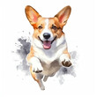 © The Little Hut - Pembroke welsh corgi dog, standing, sitting Watercolor set Generative AI.