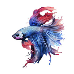 Wall Mural - water color Betta fish, siamese fighting fish, betta splendens (Fullmoon betta )isolated on black background Generative AI.