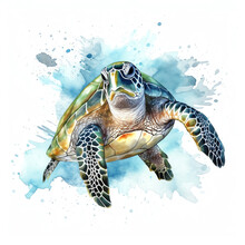 Generative AI Sea Turtle In Watercolor Style Illustration