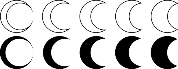 outline silhouette crescent moon icon set