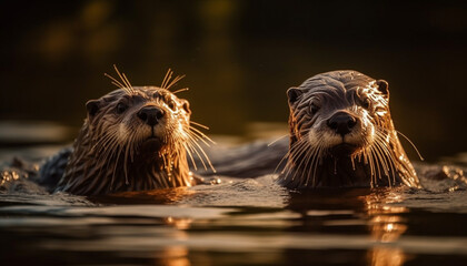 Wall Mural - Playful sea lion swimming in tranquil pond generated by AI