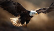 Majestic bald eagle spreads wings in flight generated by AI