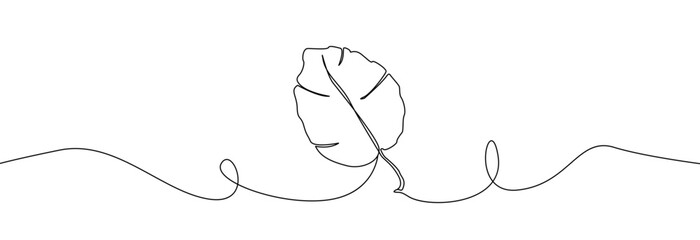 Wall Mural - Palm tree leaf line art. Banana tree leaf one line.Tropical leaf one line.Continuous line drawing of tropical palm leaf.Single one line exotic palm leaf .Leaves outline sketch.