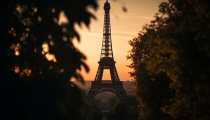 Poster - Majestic architecture back lit by sunset silhouette generated by AI