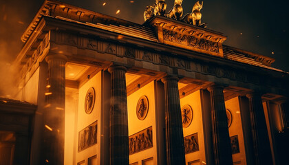 Poster - Glowing city skyline, famous monument, long exposure generated by AI