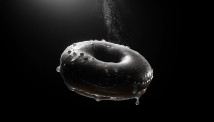 Sticker - Gourmet chocolate donut levitates over dark water generated by AI