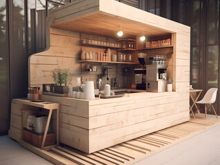 Wall Mural - Generative Ai: Simple Coffee shop, wooden style