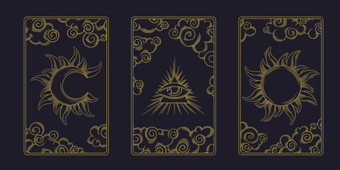 Sticker - Tarot aesthetic divination cards. Occult tarot design for oracle card covers. Vector illustration isolated in dark background