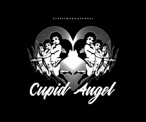 Wall Mural - Futuristic illustration of cupid angel t shirt design, vector graphic, typographic poster or tshirts street wear and Urban style