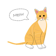 Yellow Tabby Cat . Cute Cartoon Characters . Flat Shape And Line Stroke Design . Vector Illustration .