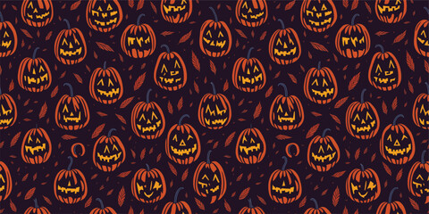 Canvas Print - halloween black and white seamless pattern of pumping lanterns.