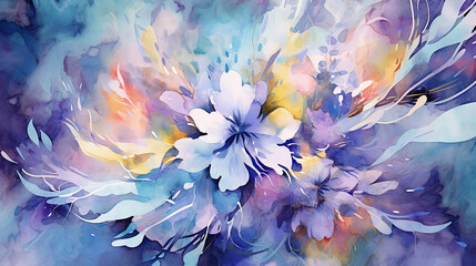 beautiful watercolor floral painting yellow blue and purple. 