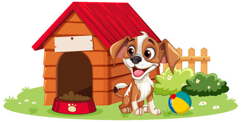 Wall Mural - Adorable Dog with Dog House