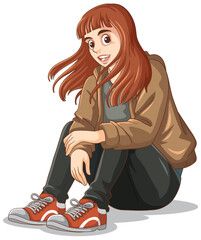 Poster - Happy teen cartoon sitting on the floor