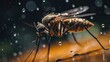 Intricate Shot of a Mosquito Biting Human Skin. Generative AI