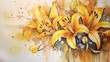 Floral watercolor alcohol golden ink with lily flower. 