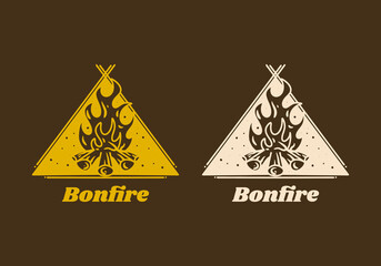 Poster - Mono line art illustration of a bonfire