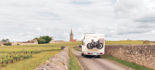 Road trip in motorhome- countryside in France, Bordeaux region