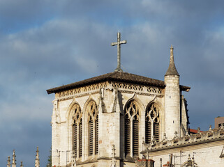 Wall Mural - View of rooftop of tower of St Jean Cathedral, old Lyon district, France