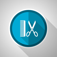Fototapete - Barber symbol, flat design vector blue icon with long shadow