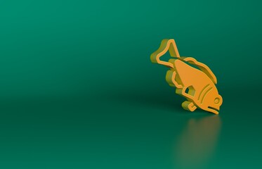 Sticker - Orange Fish icon isolated on green background. Minimalism concept. 3D render illustration