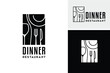 Line Art of Wine Bottle Spoon Fork Plate Knife Glass for Dining Restaurant logo design 
