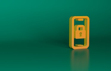 Canvas Print - Orange Digital door lock with wireless technology for lock icon isolated on green background. Door handle sign. Security smart home. Minimalism concept. 3D render illustration