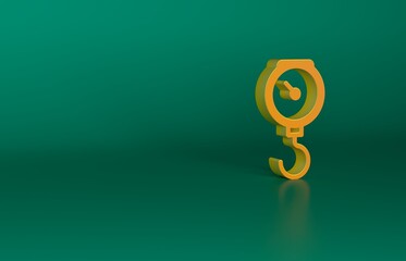 Poster - Orange Hand scale spring mechanical icon isolated on green background. Minimalism concept. 3D render illustration