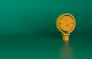 Canvas Print - Orange Pressure water meter icon isolated on green background. Minimalism concept. 3D render illustration