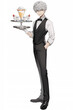 © Game Material Store - ウェイターの男性キャラクターの全身イラスト(AI generated image)