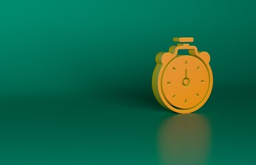 Sticker - Orange Stopwatch icon isolated on green background. Time timer sign. Chronometer sign. Minimalism concept. 3D render illustration