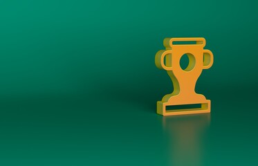 Sticker - Orange Award cup icon isolated on green background. Winner trophy symbol. Championship or competition trophy. Sports achievement sign. Minimalism concept. 3D render illustration