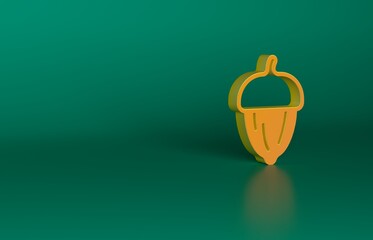 Sticker - Orange Acorn icon isolated on green background. Minimalism concept. 3D render illustration