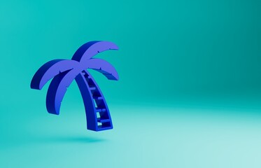 Canvas Print - Blue Tropical palm tree icon isolated on blue background. Coconut palm tree. Minimalism concept. 3D render illustration