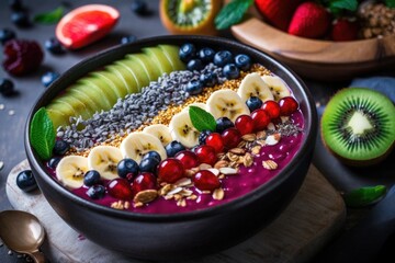Wall Mural - immune-boosting smoothie bowl, with fruits, veggies, and healthy grains, created with generative ai